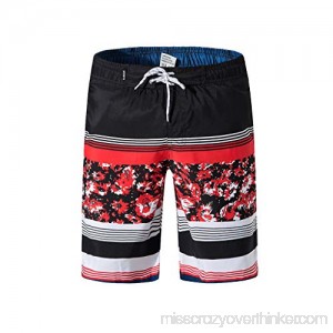 Colmkley Men's Swim Trunks Stitching Color Printed Casual Quick Dry Beach Shorts Red B07MHKYPCY